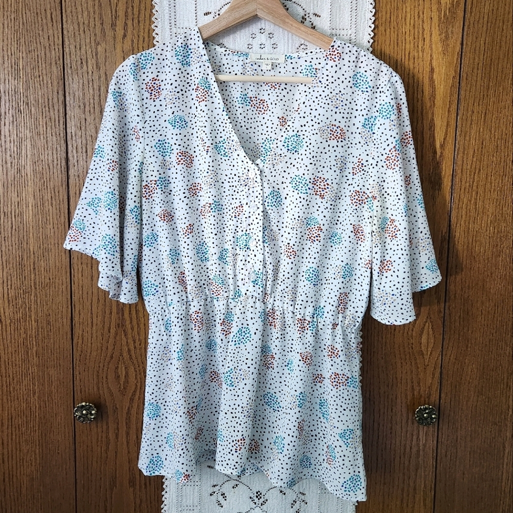 Cute Polka Dot Fit and Flare V-Neck Blouse